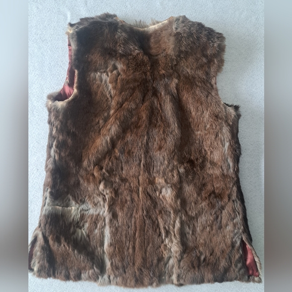 Vintage Chinese Deep Burgundy Reversible Floral Rabbit Fur Vest - Picture 5 of 15